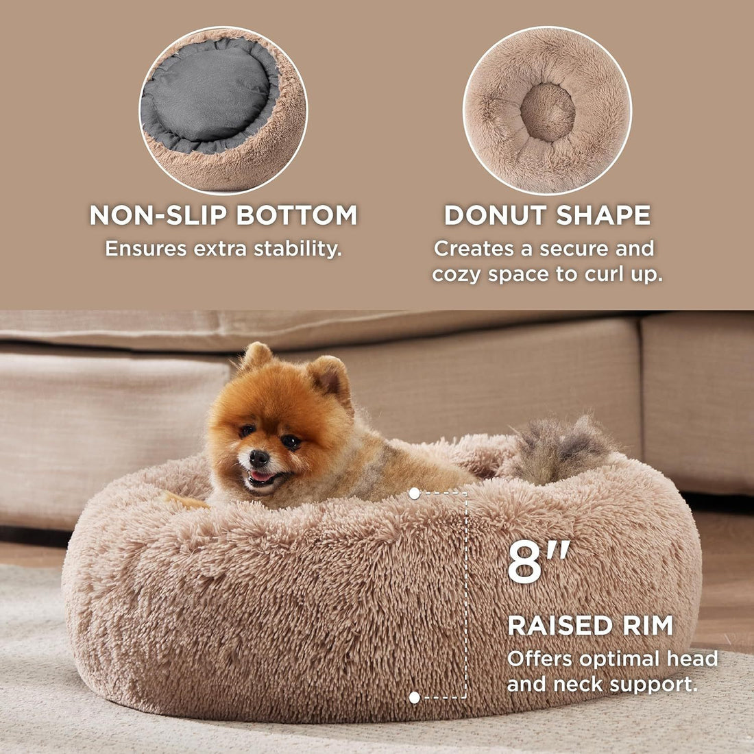 Indoor Non - slip Round Fluffy Plush Pet Bed - iCaremypet